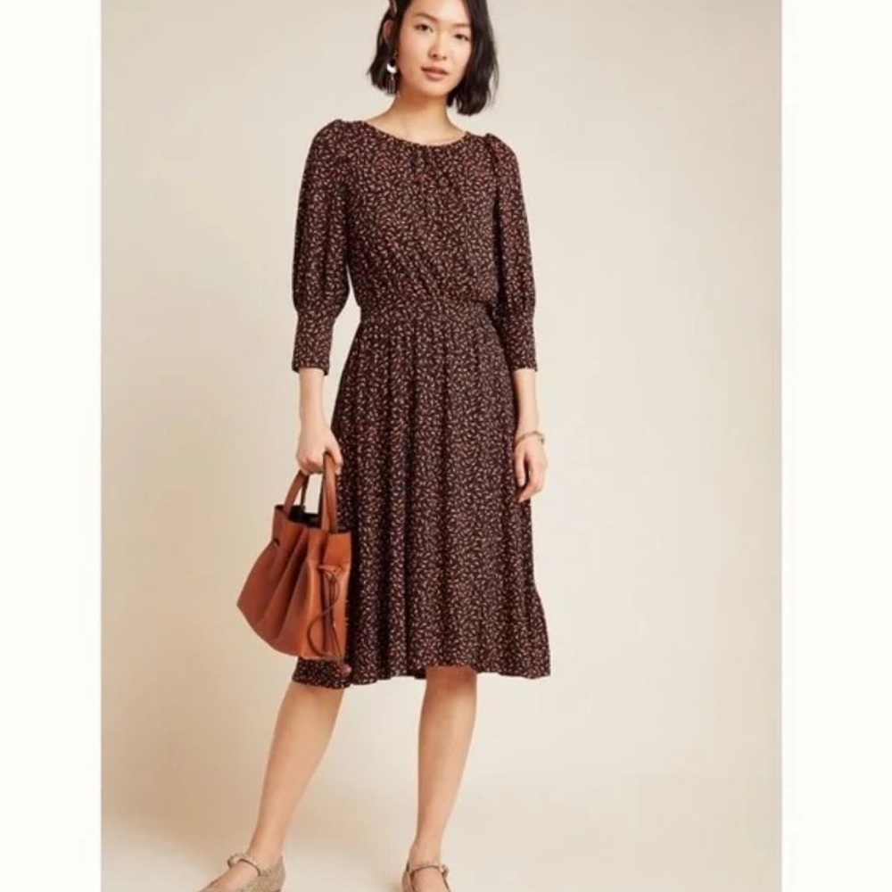 Anthropologie | Maeve Chatham Brown and Black Jersey Knit Midi Dress Size S